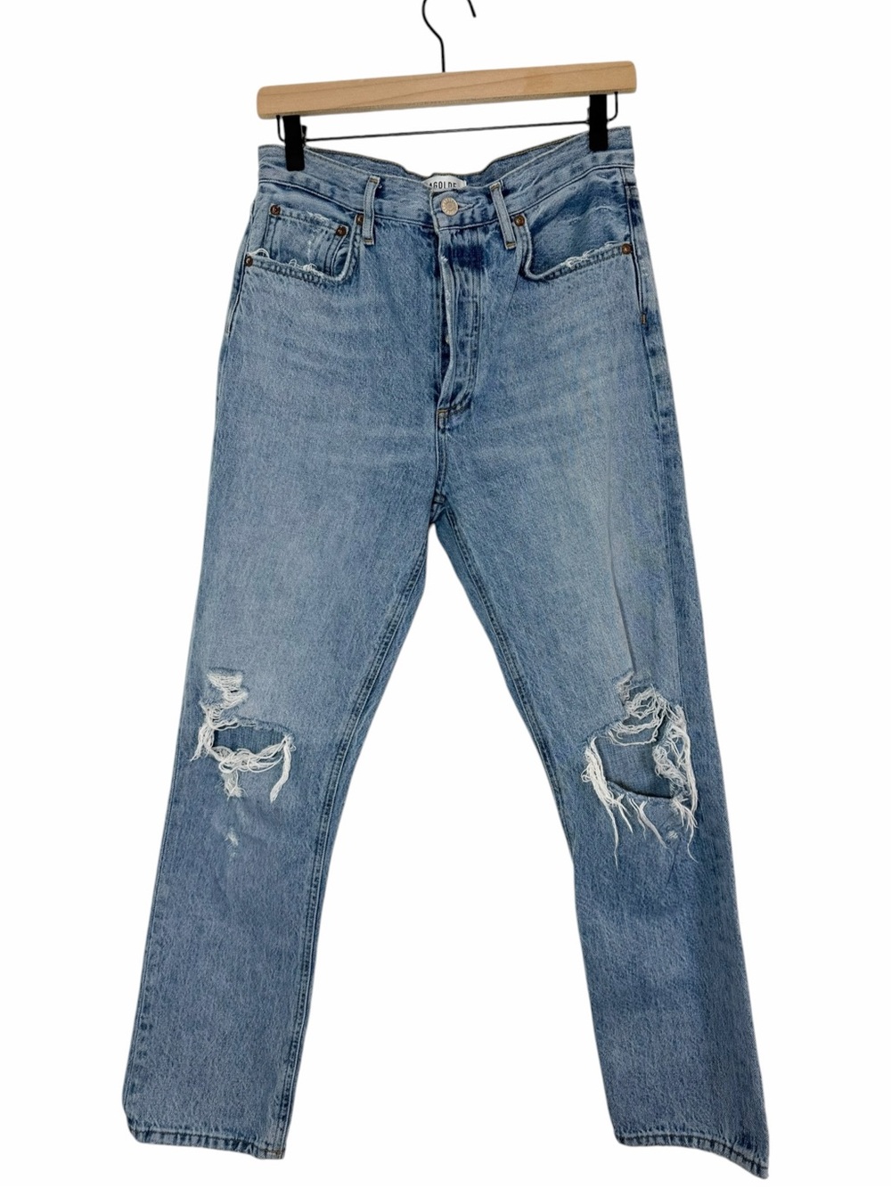 AGOLDE Riley High Rise Crop Straight Jeans Size 27 Distressed Light Wash